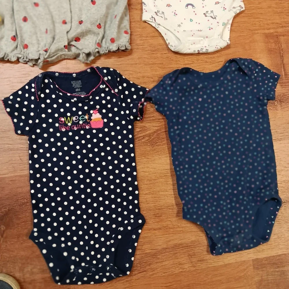 Carter's Baby Girl Clothes Lot 6M 6 Pc Rompers Bodysuits Dress Polka Dot Floral
